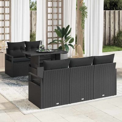 vidaXL - Tuinbank - Set - 6 - st - 5-Aantal - zitplaatsen - Zwart - poly - rattan