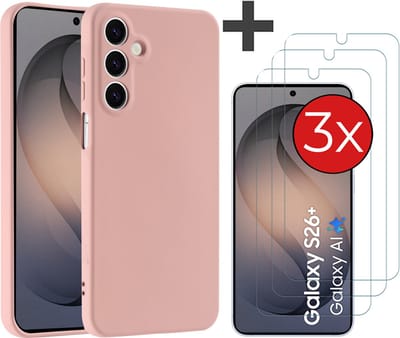 Hoesje geschikt voor Samsung Galaxy S26 Plus hoesje zacht siliconen met 3 Stuks gehard glas Screenprotectors - Arara backcover - Zand