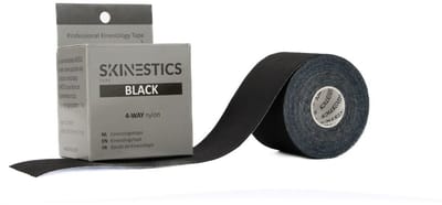 Skinestics Sport tape – Fysio tape – Kleur zwart 4-way – nu 20% langer, 600 cm lang bij 5 cm breed, 170% rekbaar gelijk aan menselijke huid, standaard voorzien van extra sterke lijm, katoen, voor het hele lichaam