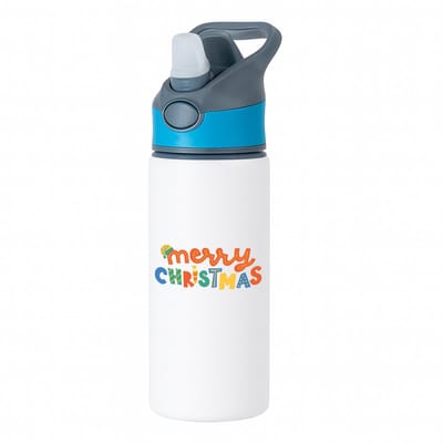 Hacebo® - Kerst merry christmas waterfles met rietje blauw - Kerstmis - Kerst beker - winter - kerst - christmas - kerst cadeau - water fles - 650ML