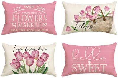Allecto - Tulpen Kussenslopen - Set van 4 - Ultrazacht en Seizoensgebonden - 30 x 50 cm - Decoratie voor Woonkamer - Modern en Warm