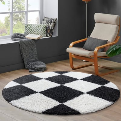 Muratap Milano geblokt hoogpolig rond vloerkleed modern creme- 150 cm rond