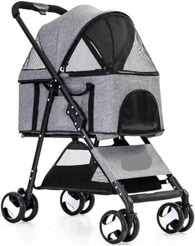 Huisdier Kinderwagen - Hondenbuggy Kattenwagen - Comfortabel Reizen - Afneembare Reismand - 20 kg Draagvermogen - Grijs