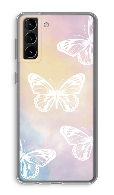 Case Company® - Hoesje geschikt voor Samsung Galaxy S21 Plus hoesje - White butterfly - Soft Cover Telefoonhoesje - Bescherming aan alle Kanten en Schermrand