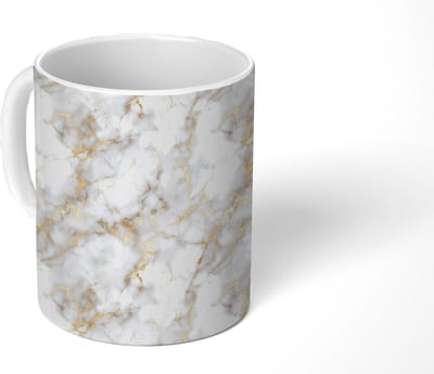 Mok - Koffiemok - Gouden aders - Marmer print - Wit - Mokken - 350 ML - Beker - Koffiemokken - Theemok