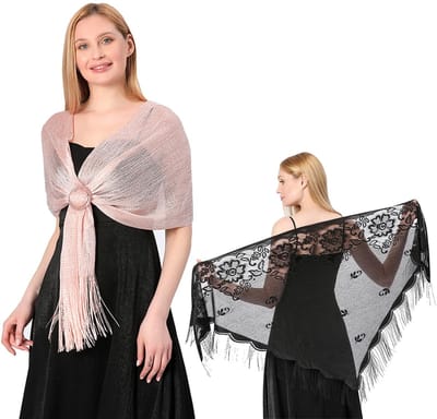 Dailygoods- Sjaal Elegante Glanzende - 2 Stuks - Kanten Sjaal - Bruidsjurk Accessoire - Avondsjaal - Zacht Polyester - Sjaaltje