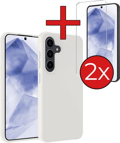 Hoesje - Met 2x Screenprotector - Geschikt voor Samsung Galaxy A55 - Sterk & Shockproof - Telefoon Hoes - Back Cover - Siliconen Case - Telefoonhoes - Wit