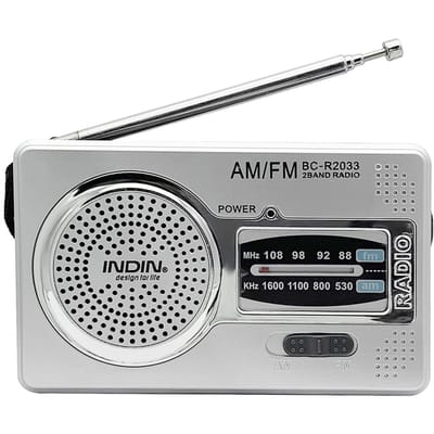INDIN BC-R2033 Mini Radio AM FM récepteur Radio 2 bandes Radio de poche Portable haut-parleur intégré avec argenté