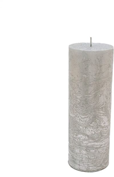 Branded By luxe gekleurde stompkaars in de kleur zilver 7 x 20 cm met wel 90 branduren!