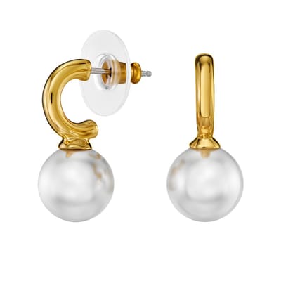 Traveller Oorbellen - Oorhangers Dames - Goud - Parel - Ø 10 mm - Wit - Verguld - 20x10 mm - Hangers - 114303