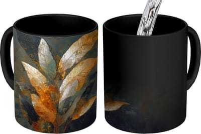 Magische Mok - Foto op Warmte Mokken - Koffiemok - Gouden Bladcompositie – Botanische Luxe - Magic Mok - Beker - 350 ML - Theemok