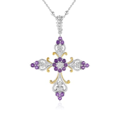 Cavill - 925 Sterling Zilver Halsketting – Zambia Amethist 1 13 ct & Cambodja Zirkoon 0 46 ct – Verstelbare Kruishanger