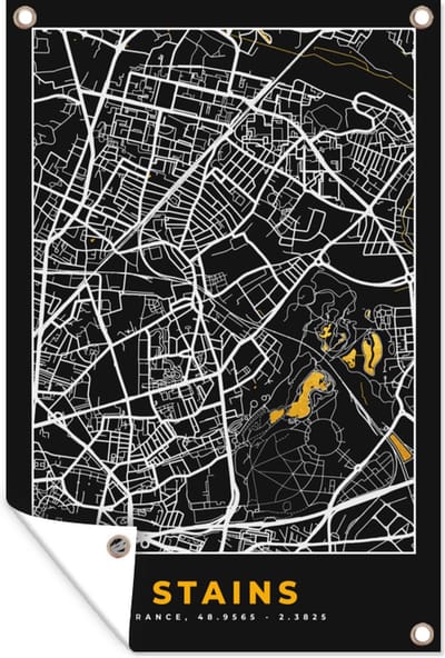 Muurdecoratie Plattegrond - Stains - Kaart - Frankrijk - Stadskaart - 120x180 cm - Tuinposter - Tuindoek