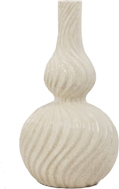 HomeBound by KY | Aardewerk vaas curly beige | 18x18x32,5cm | bloemenvaas keramiek krullen off-white