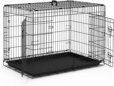 Opvouwbare Hondenkooi - Dierenverblijf Transportbox - Veilig Transport - Dubbele Deuren - 107 x 70 x 78 cm - Zwart