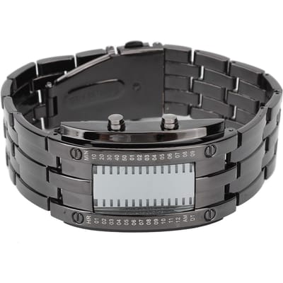 LED Horloge Unieke Binaire Tijdweergave Bolle Boogstructuur Waterdicht LED Polshorloge zwart