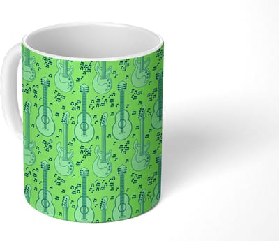 Mok - Koffiemok - Gitaar - Patronen - Groen - Mokken - 350 ML - Beker - Koffiemokken - Theemok