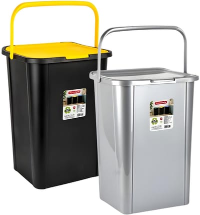 Plasticforte Recycling afvalbakken - set 2x - zilver/geel - 45L - afsluitbaar - 34 x 40 x 54 cm