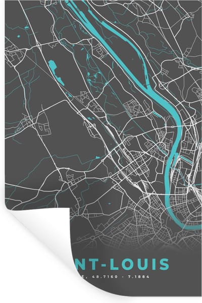 Muurstickers - Sticker Folie - Saint-Louis - Frankrijk - Stadskaart - Kaart - Plattegrond - 20x30 cm - Plakfolie - Muurstickers Kinderkamer - Zelfklevend Behang - Zelfklevend behangpapier - Stickerfolie
