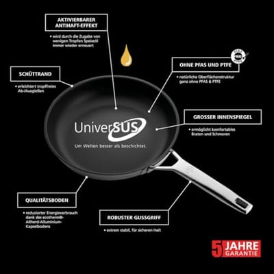 Koekenpan 24 cm met UniverSUS oppervlaktestructuur - Roestvrij staal