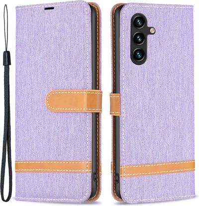 Coverup Hoesje - Geschikt voor Samsung Galaxy A15 Hoesje - Coverup Denim Book Case - Lila
