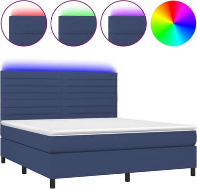 vidaXL - Boxspring - met - matras - en - LED - stof - blauw - 160x200 - cm