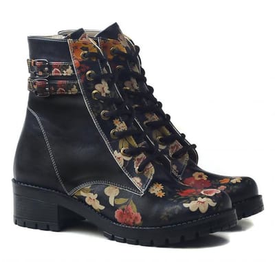 Goby Blossom Elegance Dames Veterboots - Handgemaakt Vegan Leer - Maat 38