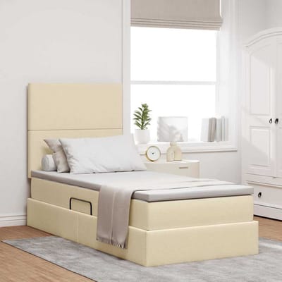 vidaXL - LED - opbergbed - met - matras - Crème - 90 - x - 190 - cm - Stof