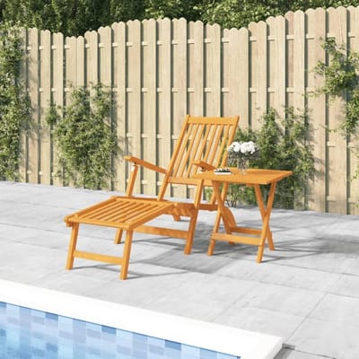 Houten Loungestoel - Tuinstoel Ligstoel - Ontspannen Buiten - Met Voetenbank Tafel - 119 x 56.5 cm - Houtkleur
