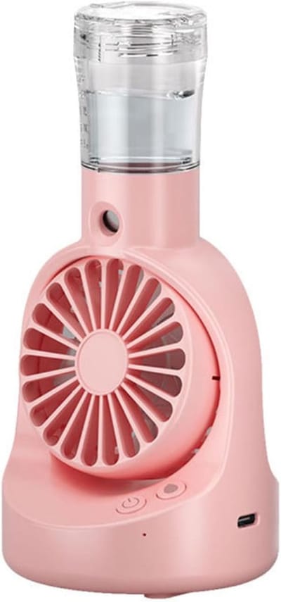 1-Pack - Mistventilator - Handventilator - Tafelventilator - Lichtgewicht ventilator - 4 snelheidsstanden - Vergroot formaat - Draagbaar en lange batterijduur - Geschikt voor buitenactiviteiten, scholen en kantoren - 105*105*205 mm - Roze