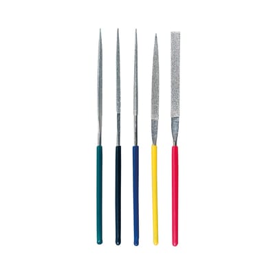 SELVA diamantnaaldvijlenset, werkplaatsvijlen, 5-delig, voor bewerking van staal, glas of keramiek, diamantcoating, diverse vormen