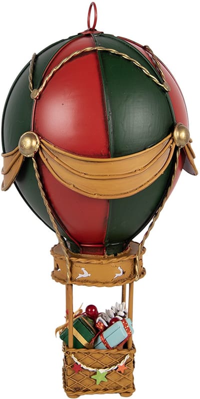 Clayre & Eef Kerstdecoratie Beeld Luchtballon Ø 12x27 cm Rood Metaal