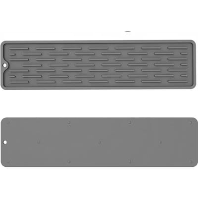 Coussin de vaisselle en silicone antidérapant de 35 cm pour évier, tapis de protection pour ustensiles de cuisine, coussin de séchage de la vaisselle, tapis de rangement pour évier 35x8cm&Strip grise