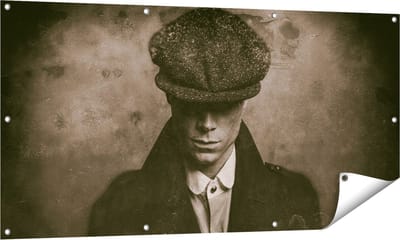 Gards Tuinposter Engelse Gangster uit Jaren 1920 - Zwart Wit - 140x70 cm - Tuindoek - Tuindecoratie - Wanddecoratie buiten - Tuinschilderij