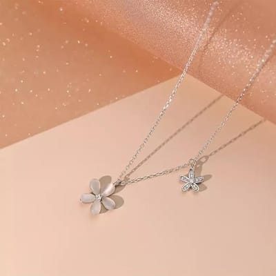 EHH BEAUTY - Bloemetjes ketting - Stainless steel - Zilveren ketting - Moeder/Dochter - Cadeau