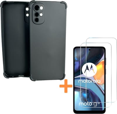 Anti-Shock Zwart hoesje silicone met 2 Pack Tempered glas Screen Protector Geschikt voor: Motorola Moto G22
