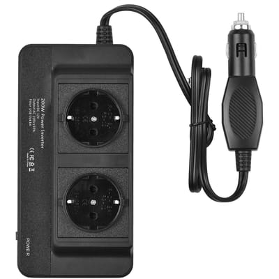 Onduleur de puissance de voiture 200W, convertisseur 12V DC à 220V AC avec 2 prises AC, 4 Ports USB, interrupteur marche/arrêt EU Plug noir