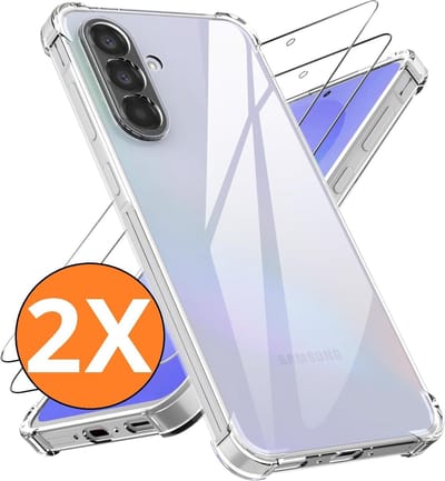 Hoesje geschikt voor Samsung Galaxy A37 Hoesje transparant - Anti Shock silicone hoesje Galaxy A37 case met 2 Pack Screenprotector tempered glass voor Samsung A37