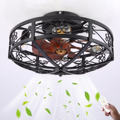 plafondventilator met lamp en afstandsbediening Stille ventilator plafondlamp Retro industriële fan plafondlamp Vintage ijzeren kooi hanglamp voor slaapkamer Woonkamer Eetkamer Fan Light