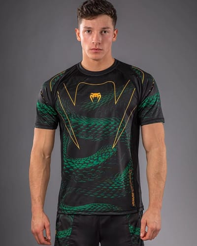 Venum Matupa Dry Tech T‑Shirt – Zwart/Groen/Goud | Sneldrogend Sportshirt voor Vechtsporten & Fitness - M