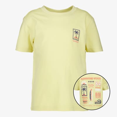 Unsigned jongens T-shirt met backprint geel - Maat 98/104