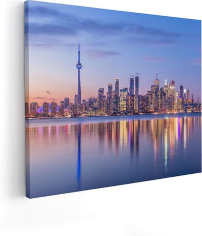 Artaza Canvas Schilderij Stad - 50x40 cm - Wanddecoratie Zonsondergang - Muurdecoratie Skyline - Kamer Accessoires