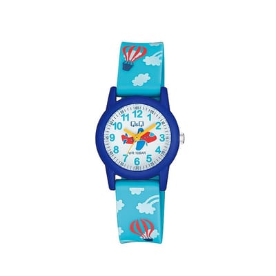 Q&Q VR99J018Y - Horloge - Sport - Analoog - Kinderen - Unisex - Plastic band - Rond - Kunststof - Cijfers - Vliegtuig - Donkerblau - Lichtblauw - Multi - 10 ATM
