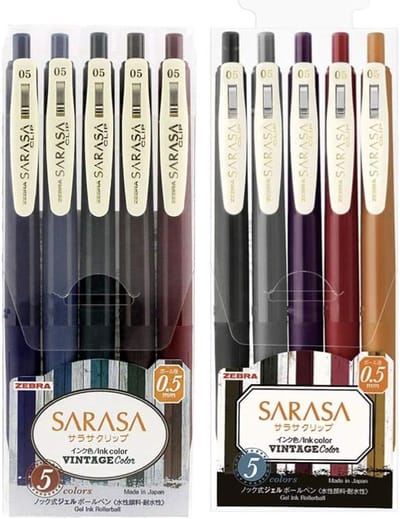 Zebra Vintage Sarasa Clip Gelpennen - 0.5mm - 2 x 5 Color Sets + 10 Refills Vintage Kleuren