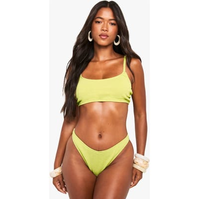 boohoo Dames Badmode Essentials Crinkle V Front Bikini Bottoms | Olive | Maat: 6