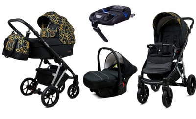 BabyLux® Kinderwagen 4in1 – MARLUX MAGNETIC - GOLD LINE SILVER FRAME - Opklapbare Wandelwagen incl. Reiswieg, Multifunctionele Buggy Sportstoel, Autostoel, ISOFIX basisstation - Combi-kinderwagen met Luiertas, Regenhoes, Klamboe