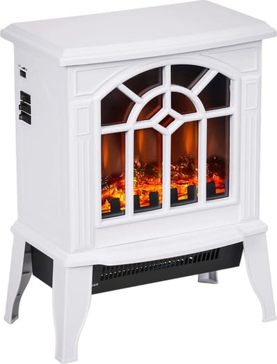 Homcom - Elektrische Haard - Haard - Decoratieve Vloerverwarmingskachel - Verplaatsbaar Decoratief Vlameffect - 36,5x24x46 cm - 1000/2000W - 60Hz - Wit