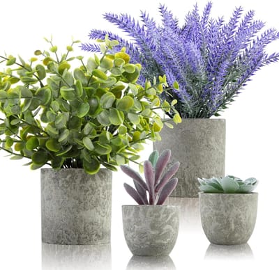 Famanu - Kunstplanten als echt 4 stuks kunstplanten, vetplanten, kunstdecoratie, outdoor, weerbestendig