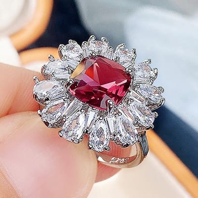 Nieuwe Luxe Bloemige Rode Zirkonia Ring Dames Glanzende Vingeraccessoires Verjaardagsfeest Cadeau Premium Dames Sieraden 11 gray