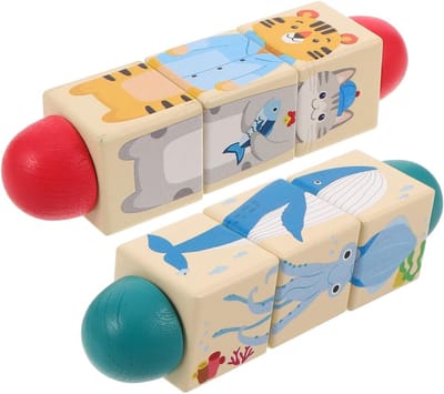 2 Stuks Sensorisch Draaispeelgoed voor Peuters, Houten Draaipuzzels en Dierenpuzzels, Educatief Speelgoed voor Ontwikkeling